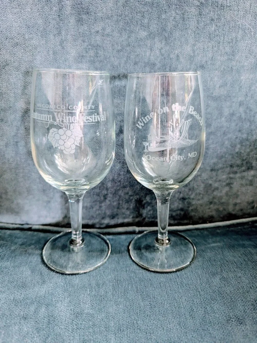 Set of 2 Ocean City MD Salisbury Wine Festival Souvenir Etched Wine Glasses MD
